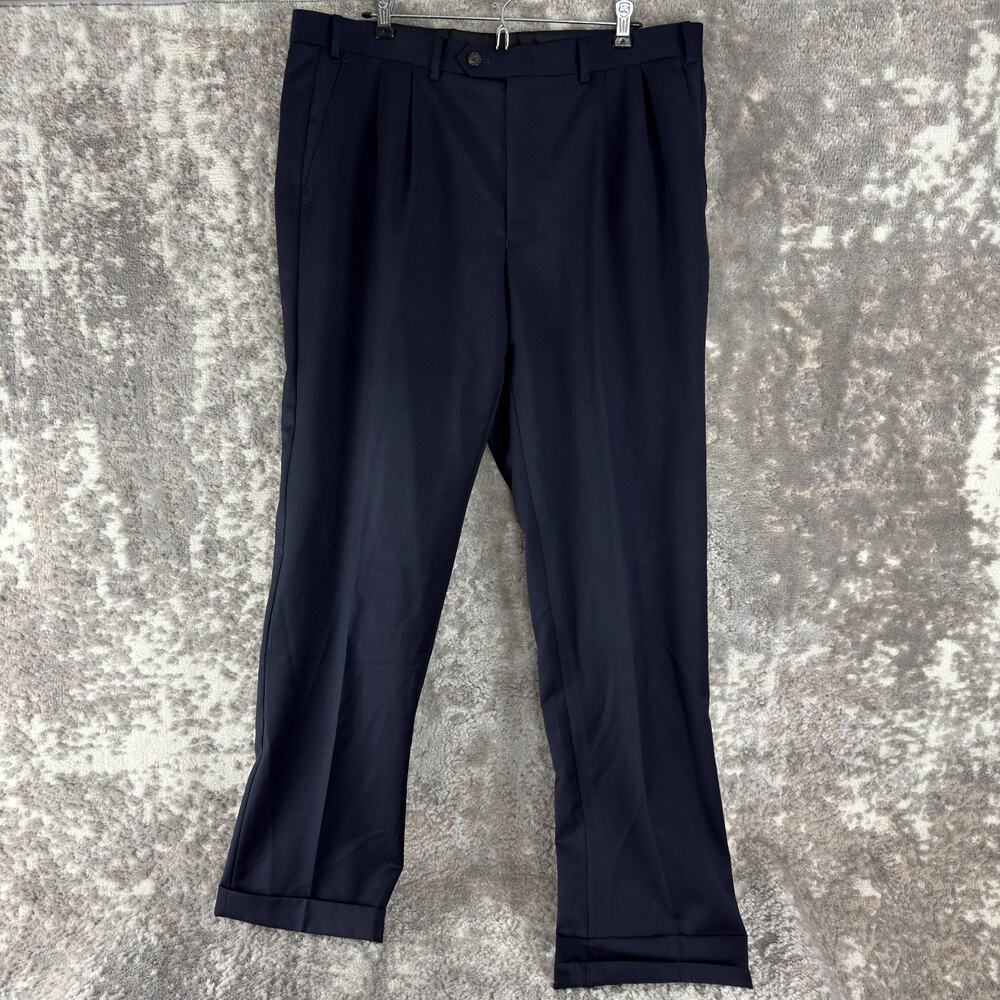 Lauren Ralph Lauren Size 36W 32L Wool Pleated Pants Navy Button Zip Pockets
